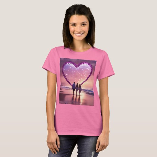 Romantisch silhouet onder een vurig hart t-shirt (Voorkant volledig)