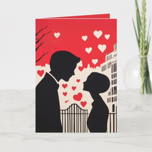 Romantisch silhouet paar cityscape harten (Voorkant)