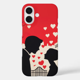 Romantisch silhouet paar cityscape harten iPhone 16 hoesje