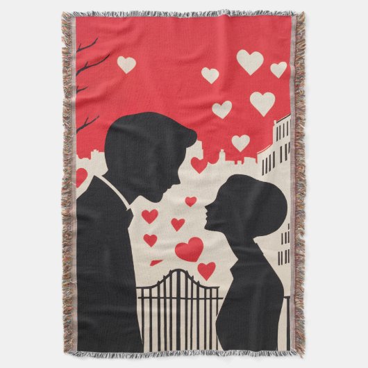 Romantisch silhouet paar cityscape harten deken (Voorkant Verticaal)