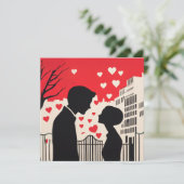 Romantisch silhouet paar cityscape harten kaart (Staand voorkant)