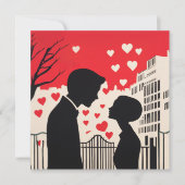 Romantisch silhouet paar cityscape harten kaart (Voorkant)