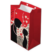 Romantisch silhouet paar cityscape harten medium cadeauzakje (Voorkant Gekanteld)