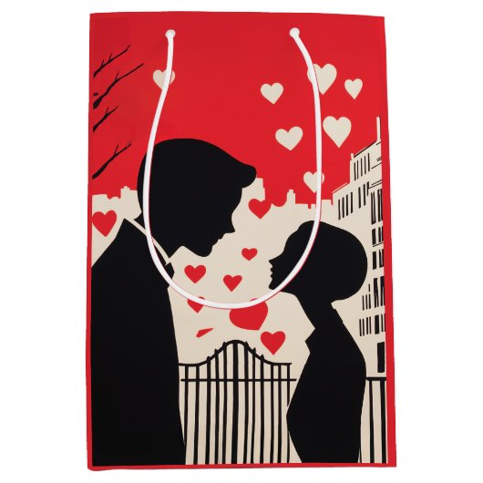 Romantisch silhouet paar cityscape harten medium cadeauzakje (Voorkant)