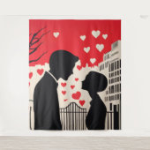Romantisch silhouet paar cityscape harten wandkleed (Voorkant)