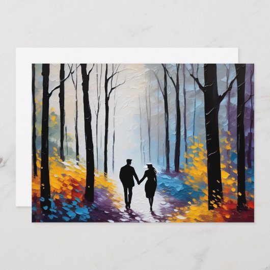 Romantisch Silhouet Paar in Abstract Bladerwerk Aankondiging (Voorkant / Achterkant)