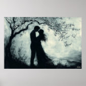 Romantisch silhouet paar onder de boom monochroom poster (Voorkant)