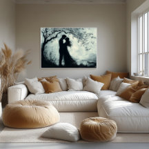 Romantisch silhouet paar onder de boom monochroom