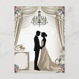 💍 Romantisch Silhouet van Stel met Bloemenkader � Briefkaart