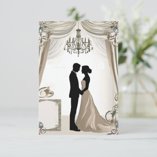 💍 Romantisch Silhouet van Stel met Bloemenkader � Kaart (Staand voorkant)