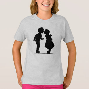 romantisch silhouette paar jongen en meisje t-shirt