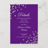 Romantisch Silver Confetti Wedding Details Paarse Informatiekaartje (Voorkant)