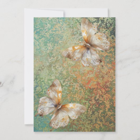Romantisch sinaasappel en groene vlinders Verjaard Kaart (Achterkant)
