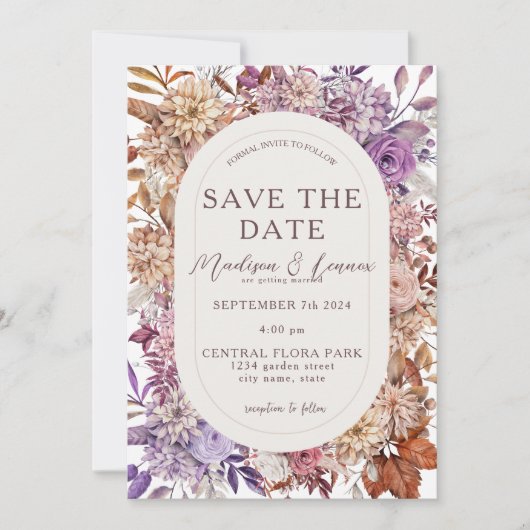 Romantisch Sinaasappel Lavendel Floral Save The Date (Voorkant)