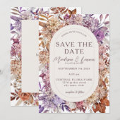 Romantisch Sinaasappel Lavendel Floral Save The Date (Voorkant / Achterkant)