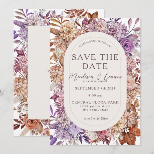 Romantisch Sinaasappel Lavendel Floral Save The Date (Voorkant / Achterkant)