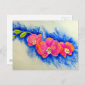 Romantisch sinaasappel roze waterverf orchidee sch briefkaart (Voorkant / Achterkant)