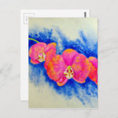 Romantisch sinaasappel roze waterverf orchidee sch briefkaart (Voorkant / Achterkant)