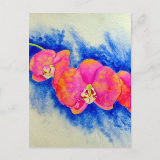Romantisch sinaasappel roze waterverf orchidee sch briefkaart (Voorkant)