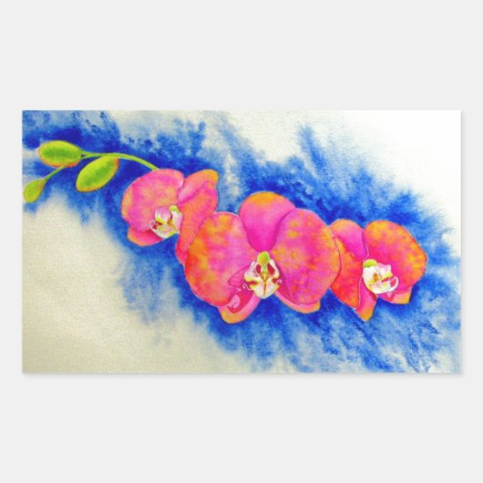 Romantisch sinaasappel roze waterverf orchidee sch rechthoekige sticker (Voorkant)