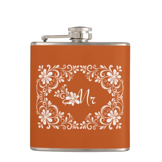 Romantisch Sinaasappel Shabby Chic Mr Wedding Flas Heupfles (Voorkant)