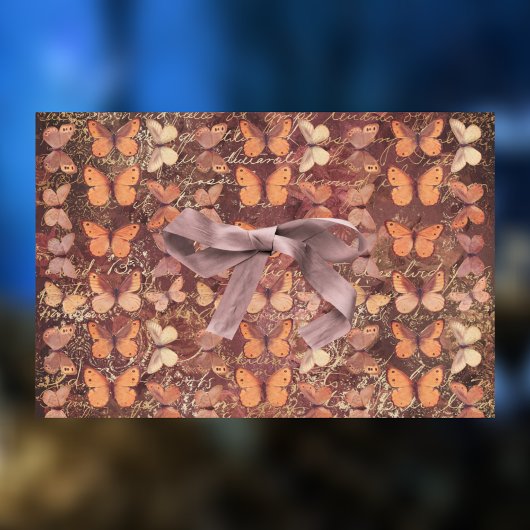 Romantisch Sinaasappel Vlinders en Gouden Handschr Tissuepapier