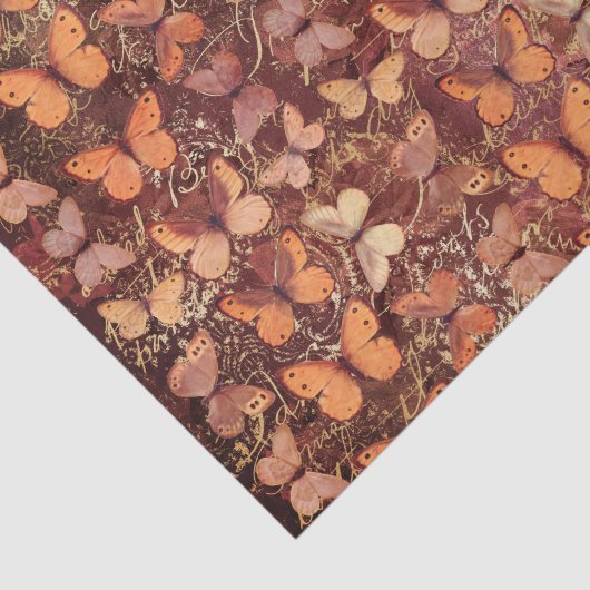 Romantisch Sinaasappel Vlinders en Gouden Handschr Tissuepapier (Detail)