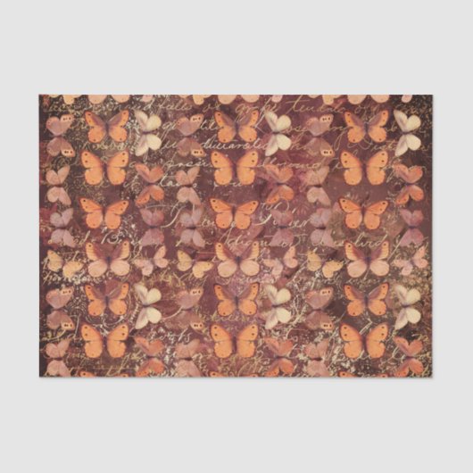 Romantisch Sinaasappel Vlinders en Gouden Handschr Tissuepapier (Voorkant)