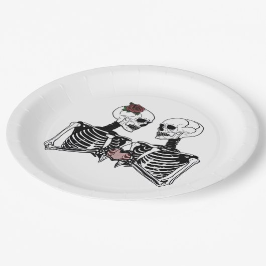 Romantisch Skeleton Paar – Gotisch met harthanden Papieren Bordje (Gekanteld)