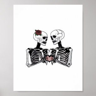 Romantisch Skeleton Paar – Gotisch met harthanden Poster