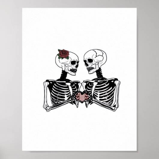 Romantisch Skeleton Paar – Gotisch met harthanden Poster (Voorkant)