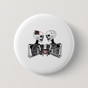 Romantisch Skeleton Paar – Gotisch met harthanden Ronde Button 5,7 Cm