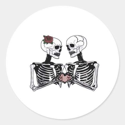Romantisch Skeleton Paar – Gotisch met harthanden Ronde Sticker (Voorkant)