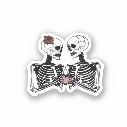 Romantisch Skeleton Paar – Gotisch met harthanden Sticker (Voorkant)