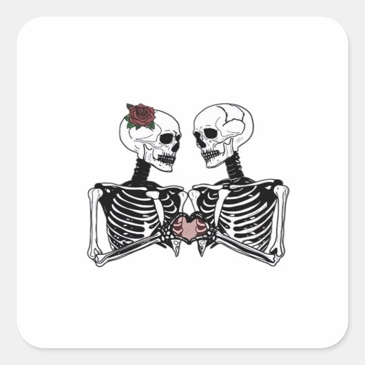 Romantisch Skeleton Paar – Gotisch met harthanden Vierkante Sticker (Voorkant)