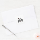 Romantisch Skeleton Paar – Gotisch met harthanden Vierkante Sticker (Envelop)