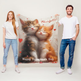 Romantisch Snuggling Kittens Rode Valentijn Harten Fleece Deken