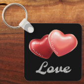 Romantisch sprankelend rood hart "Liefde" glitters Sleutelhanger (Voorkant)