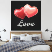 Romantisch sprankelend rood harten "Liefde" Glitte Canvas Afdruk (Insitu (Slaapkamer))