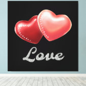 Romantisch sprankelend rood harten "Liefde" Glitte Canvas Afdruk (Insitu (Houten vloer))