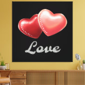 Romantisch sprankelend rood harten "Liefde" Glitte Canvas Afdruk (Insitu (Woonkamer))