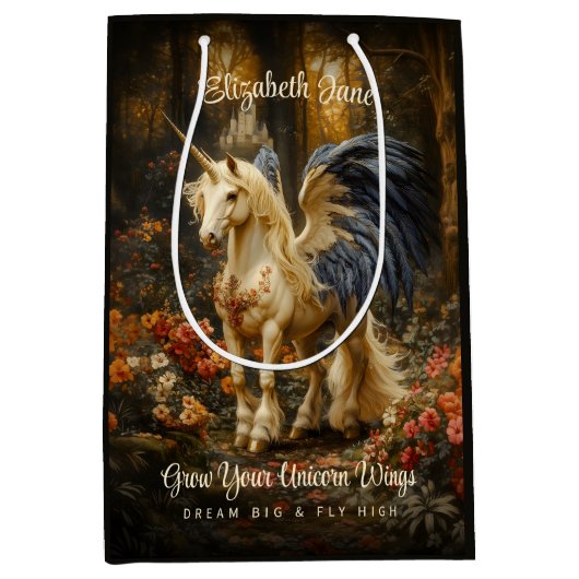 Romantisch Sprookjesbos Eenhoorn met vleugels Medium Cadeauzakje (Voorkant)