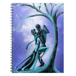 Romantisch stel danst de tango blauw notitieboek