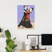 Romantisch stel dat in kleur balzaal danst poster (Thuiskantoor)