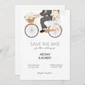 Romantisch stel dat op een fiets rijdt bruiloft  save the date (Voorkant / Achterkant)