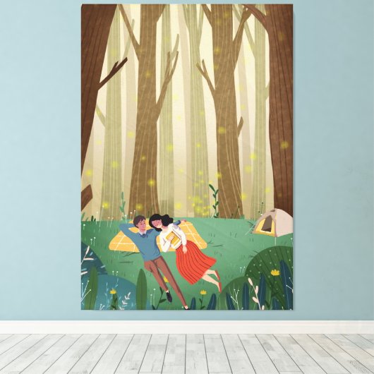 Romantisch stel kamperen in het hart van het bos canvas afdruk (Insitu (Houten vloer))