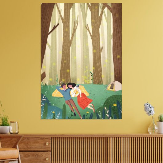 Romantisch stel kamperen in het hart van het bos canvas afdruk (Insitu (Woonkamer))
