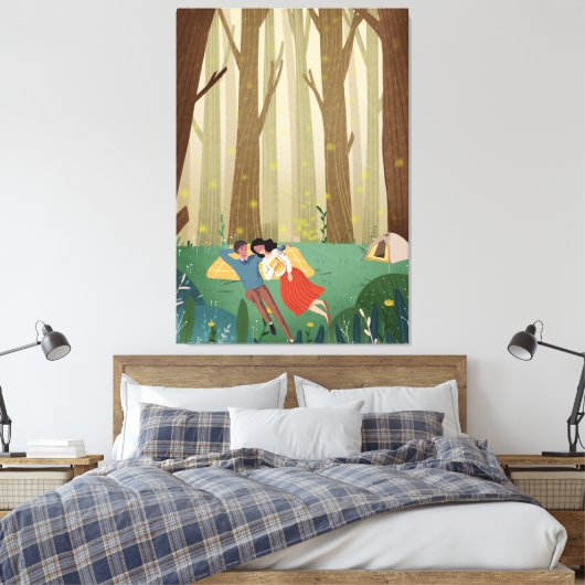 Romantisch stel kamperen in het hart van het bos canvas afdruk (Insitu (Slaapkamer))
