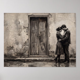 Romantisch stel knuffel schilderij poster