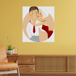 Romantisch stel knuffelt schattige liefde poster